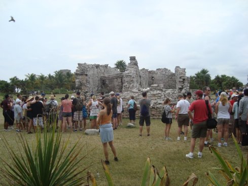 The crowds at the Tulum archeological site.