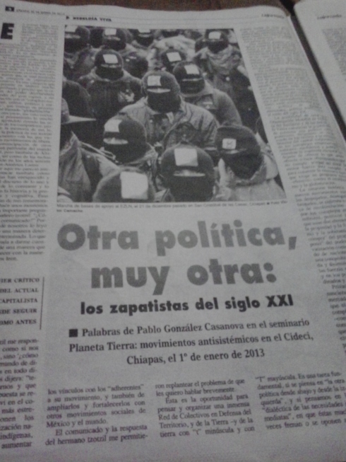 Recent 4-page article on the Zapatistas/ELZN in the local newspaper.