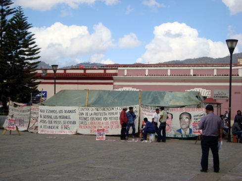Information on the plight of the local indigenous people in the plaza outside the Cathedral.