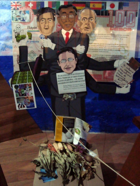 The politicians depicted as the puppets of big corporations.