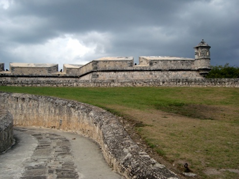 Entering the Fort of San Miguel, with the rain clouds fast approaching.