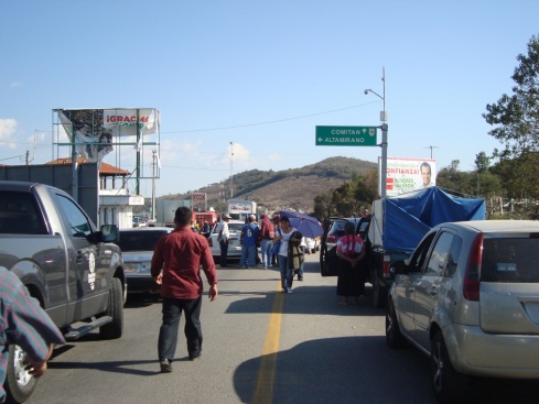 Traffic was backed up for a few kilometers, so the only way through the blockade was to proceed on foot.