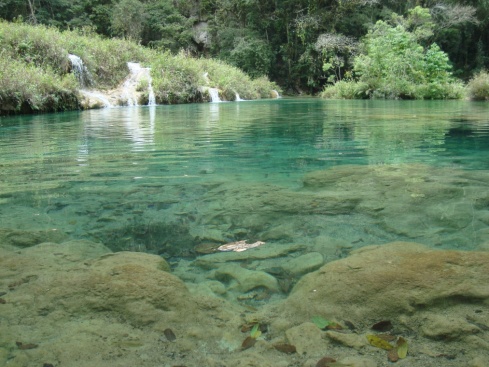 The clear waters of the pools fed by small waterfalls.