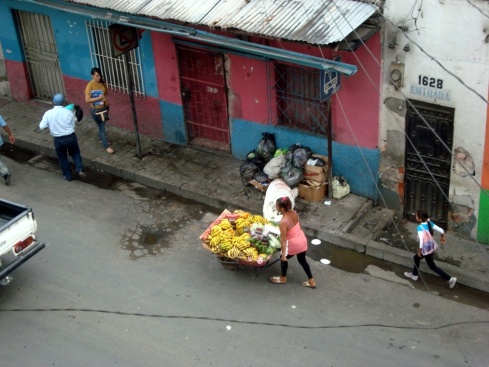 View from Hotel Pinares. This lady had a heavy burden on her way to the market.