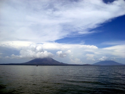 Ometepe taken as we were leaving the island. You can see the rain clouds covering the summit of both volcanoes.