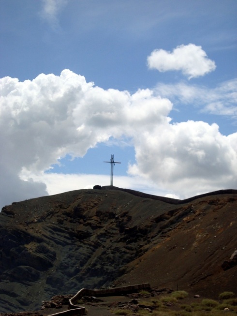 The cross at the summit of the volcano. Lslides made getting there too dangerous.