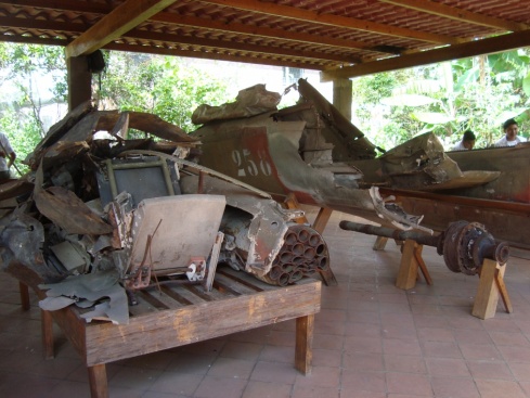 The wrecked remains of a helicopter at the Museum of the Revolution. 