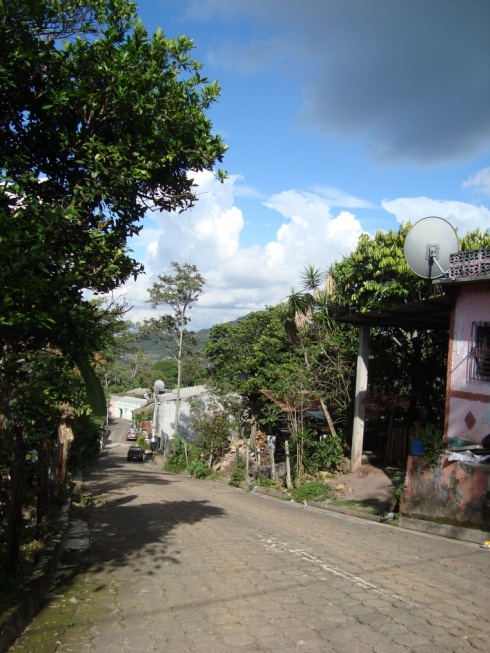 One of Perquin's narrow, sloping streets