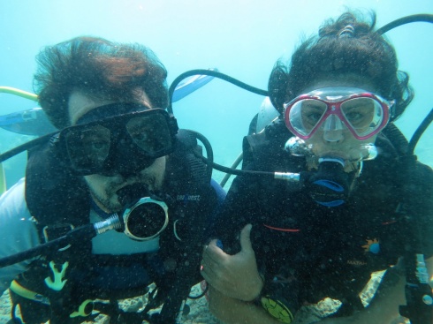 Having a great time underwater together, although now i know why i got water in my mask! 