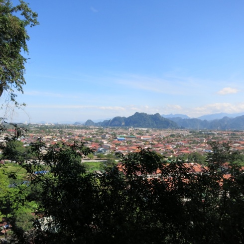 The view of Ipoh town surrounded by its limestone mountains taken from one of the cave temples.