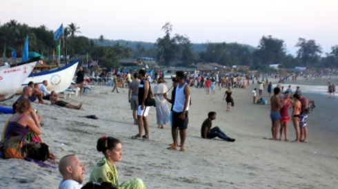 Arambol beach, crowded in the evenings with sun gazers