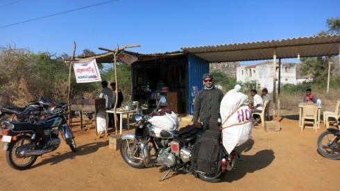 Our first stop for a chai (but still feeling cold) just after Mahbunagar, Andhra Pradesh.