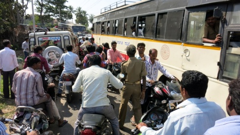 Traffic congestion during the Sankranti festival.