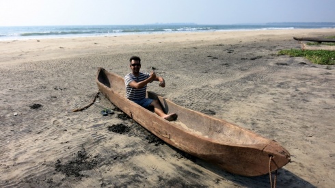 A simple wooden canoe we found on the beach.