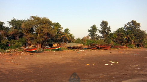 Fishing boats on Shrivardhan beach.