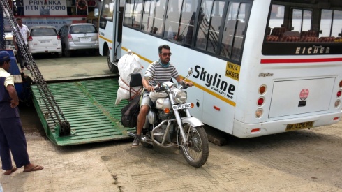 Getting the bike off the ferry at the same time as the bus).
