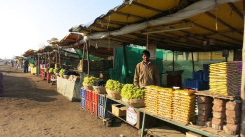 Stalls selling grapes and dried fruits along the NH3 highway leading out of Nashik.