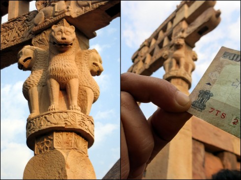 The Four Lion Capital of Ashoka, adopted as the National Emblem of India and is featured on it's currency.