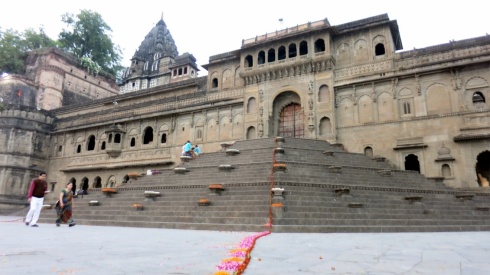 The stairs leading up to the fort from the river, decorated with flower petals.