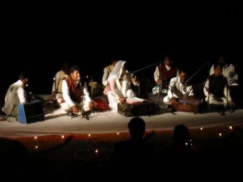 A cultural performance on the bank of the Narmada river.