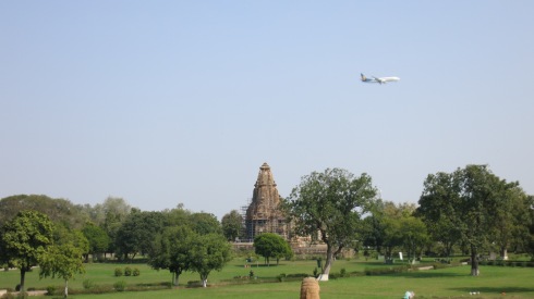 An aeroplane on its approach to Khajuraho airport.