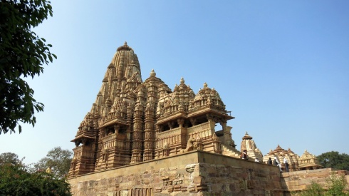The temples in Khajuraho are built elevated on a platform.